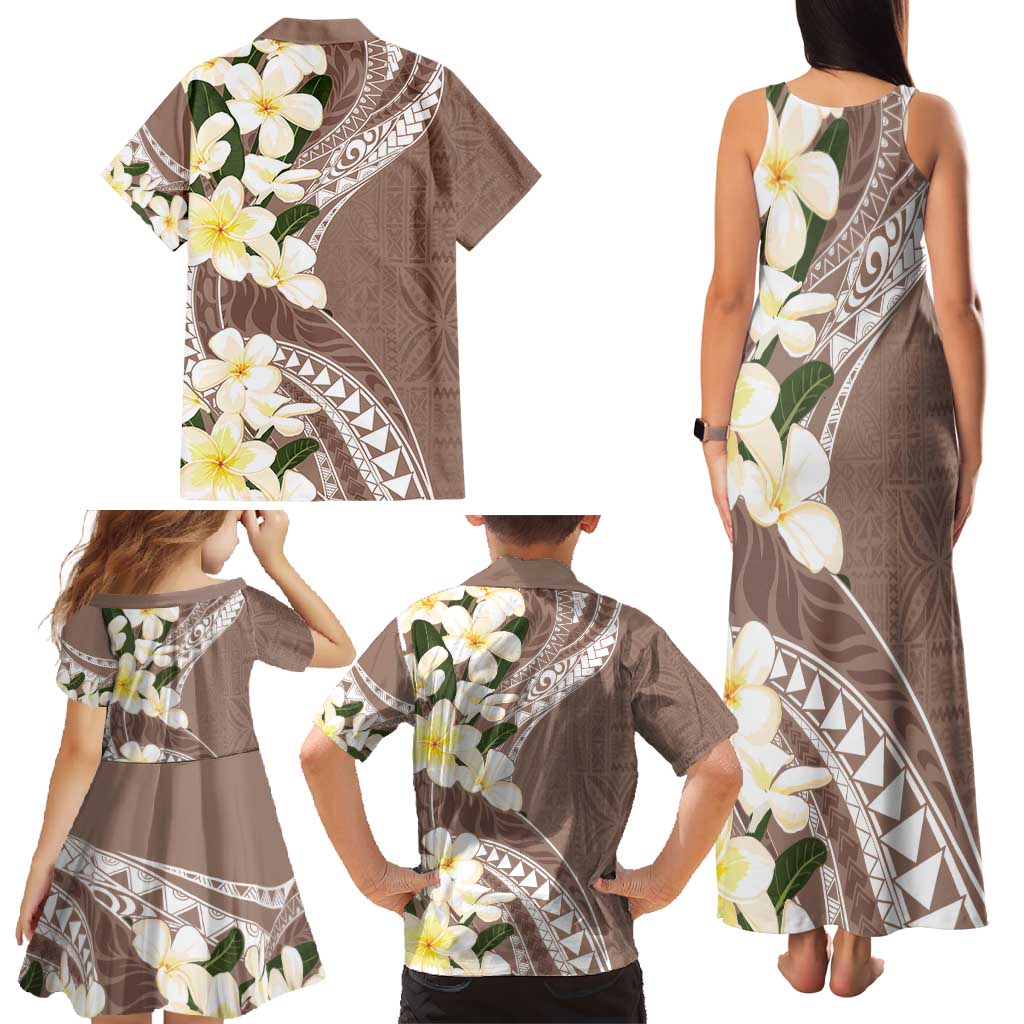 Aloha Hawaii Festive Family Matching Tank Maxi Dress and Hawaiian Shirt Frangipani Lace Classic - Beige