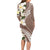 Aloha Hawaii Festive Long Sleeve Bodycon Dress Frangipani Lace Classic - Beige