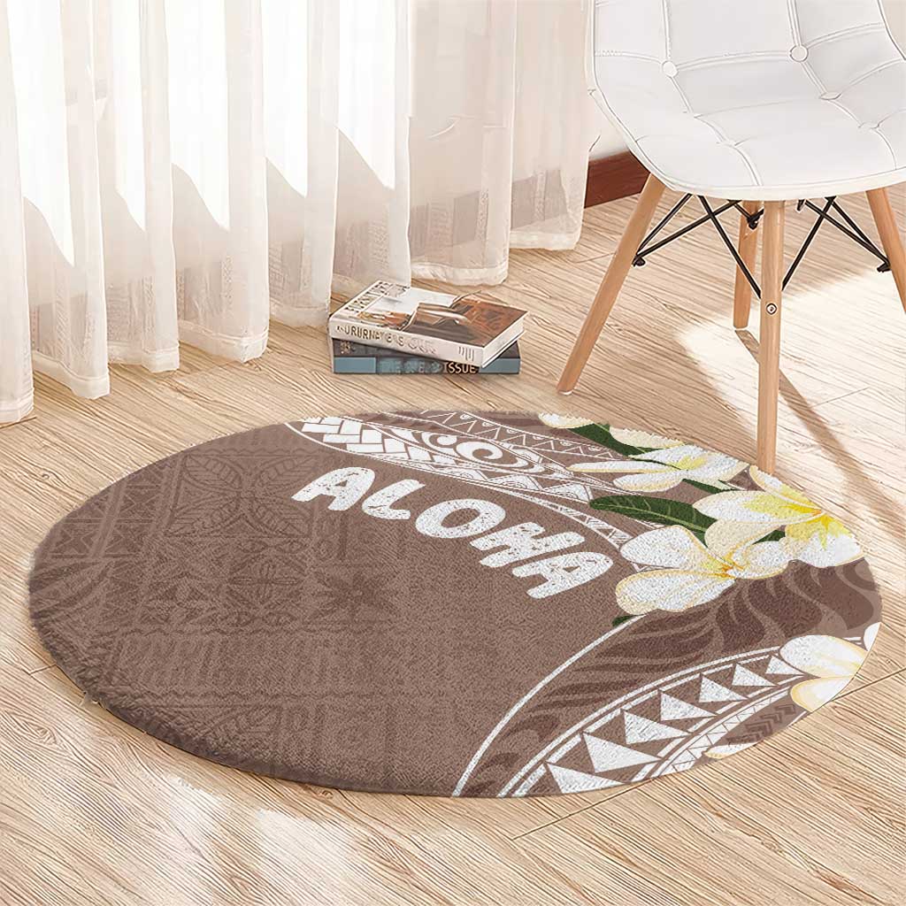 Aloha Hawaii Festive Round Carpet Frangipani Lace Classic - Beige