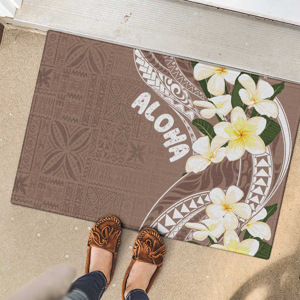 Aloha Hawaii Festive Rubber Doormat Frangipani Lace Classic - Beige