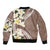 Aloha Hawaii Festive Sleeve Zip Bomber Jacket Frangipani Lace Classic - Beige