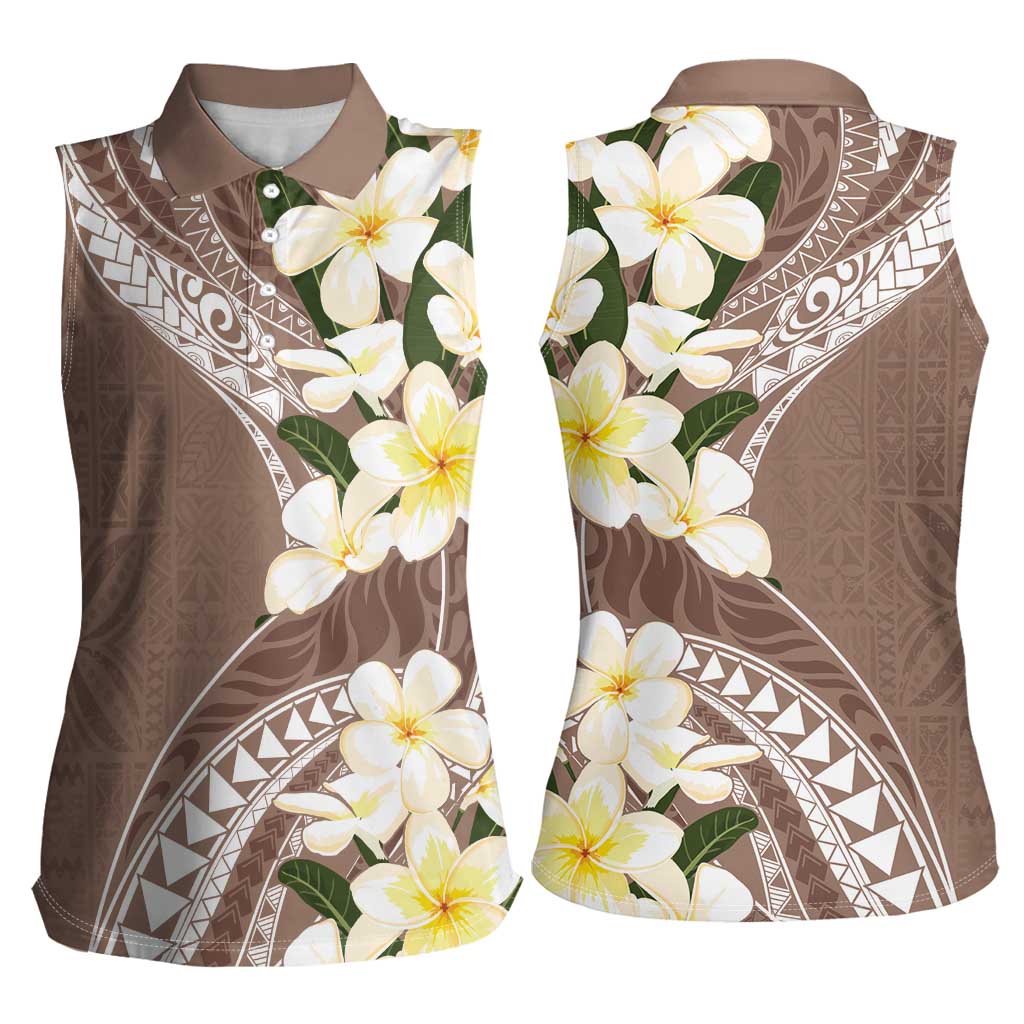 Aloha Hawaii Festive Women Sleeveless Polo Shirt Frangipani Lace Classic - Beige