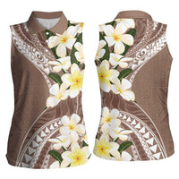 Aloha Hawaii Festive Women Sleeveless Polo Shirt Frangipani Lace Classic - Beige
