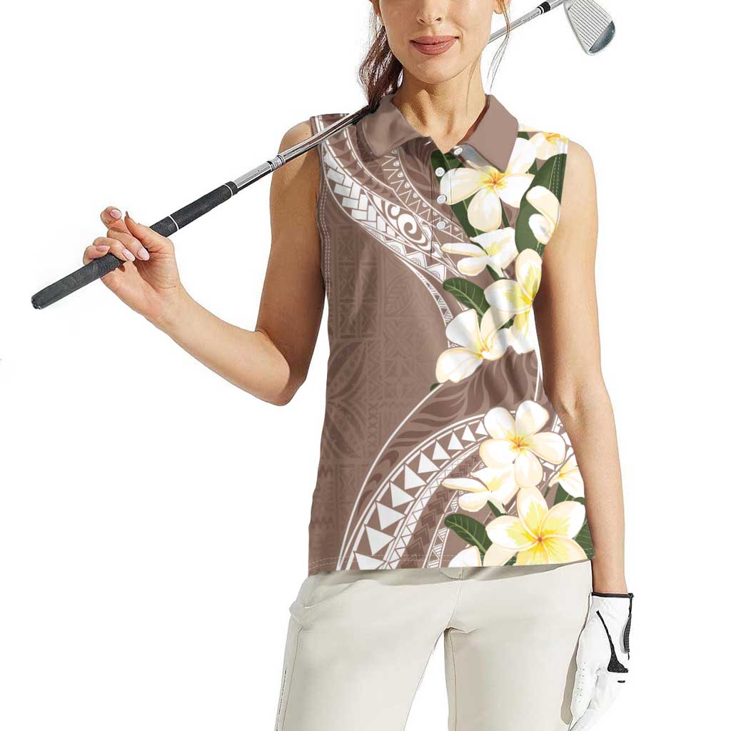 Aloha Hawaii Festive Women Sleeveless Polo Shirt Frangipani Lace Classic - Beige