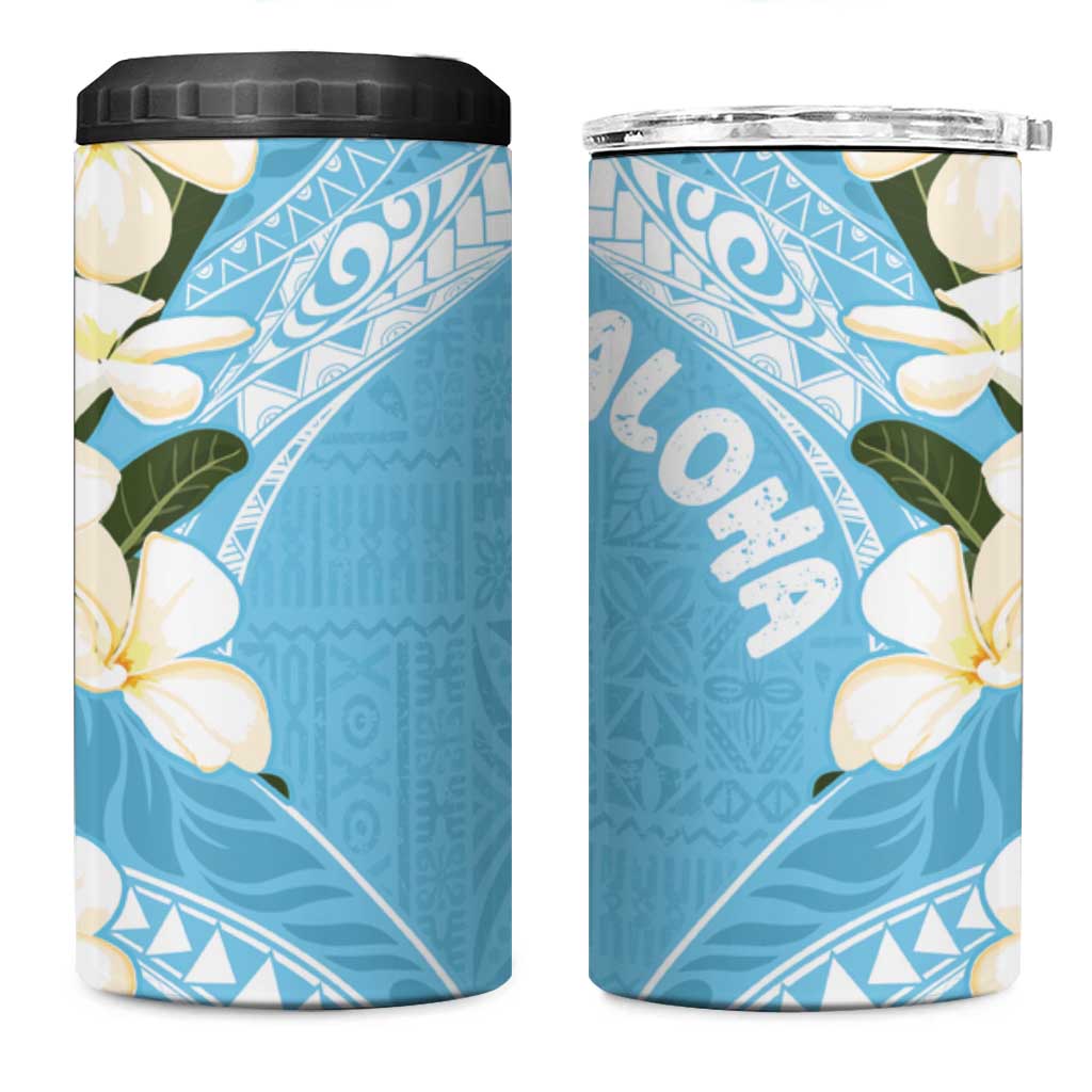 Aloha Hawaii Festive 4 in 1 Can Cooler Tumbler Frangipani Lace Classic - Turquoise