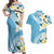 Aloha Hawaii Festive Couples Matching Off Shoulder Maxi Dress and Hawaiian Shirt Frangipani Lace Classic - Turquoise