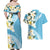 Aloha Hawaii Festive Couples Matching Off Shoulder Maxi Dress and Hawaiian Shirt Frangipani Lace Classic - Turquoise