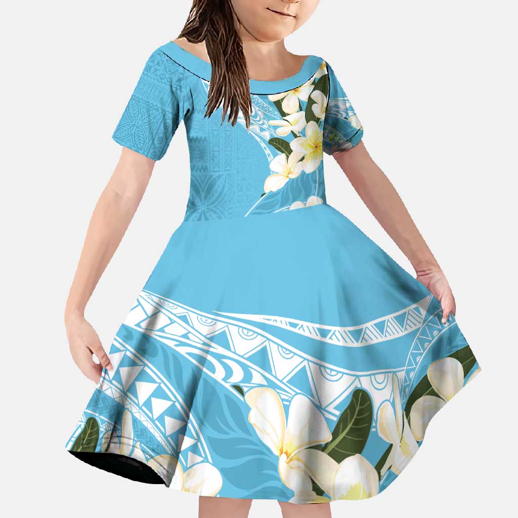 Aloha Hawaii Festive Family Matching Long Sleeve Bodycon Dress and Hawaiian Shirt Frangipani Lace Classic - Turquoise LT7 Daughter's Dress Turquoise - Polynesian Pride