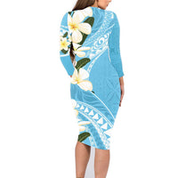 Aloha Hawaii Festive Family Matching Long Sleeve Bodycon Dress and Hawaiian Shirt Frangipani Lace Classic - Turquoise LT7 - Polynesian Pride