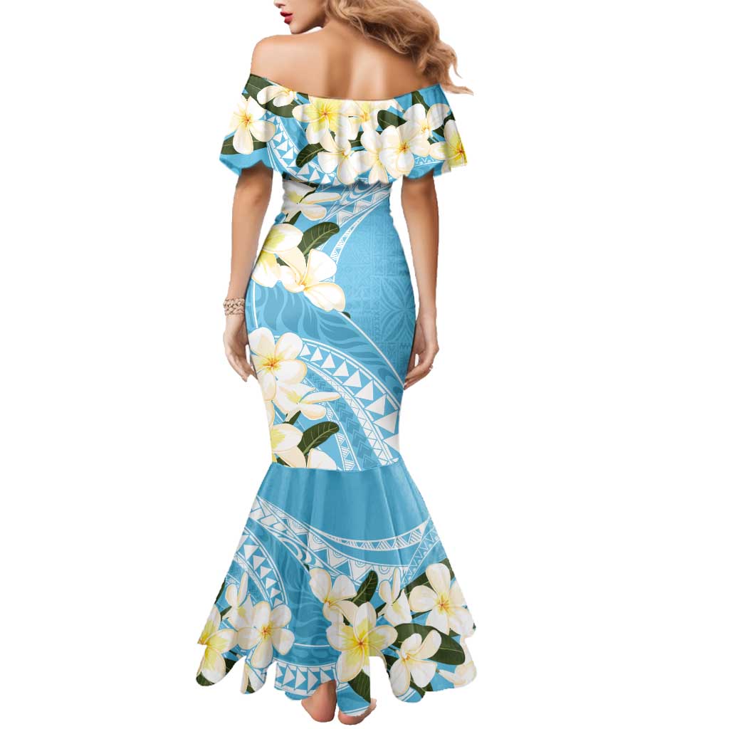Aloha Hawaii Festive Family Matching Mermaid Dress and Hawaiian Shirt Frangipani Lace Classic - Turquoise LT7 - Polynesian Pride