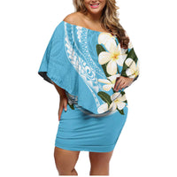 Aloha Hawaii Festive Family Matching Off Shoulder Short Dress and Hawaiian Shirt Frangipani Lace Classic - Turquoise