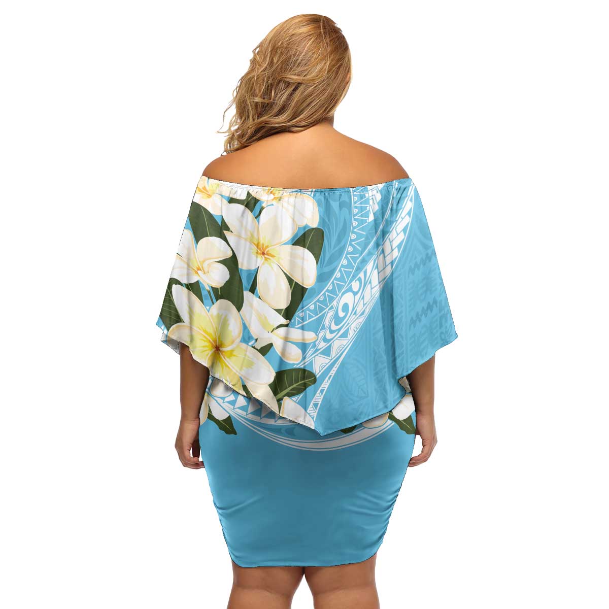 Aloha Hawaii Festive Family Matching Off Shoulder Short Dress and Hawaiian Shirt Frangipani Lace Classic - Turquoise