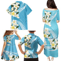Aloha Hawaii Festive Family Matching Puletasi and Hawaiian Shirt Frangipani Lace Classic - Turquoise LT7 - Polynesian Pride