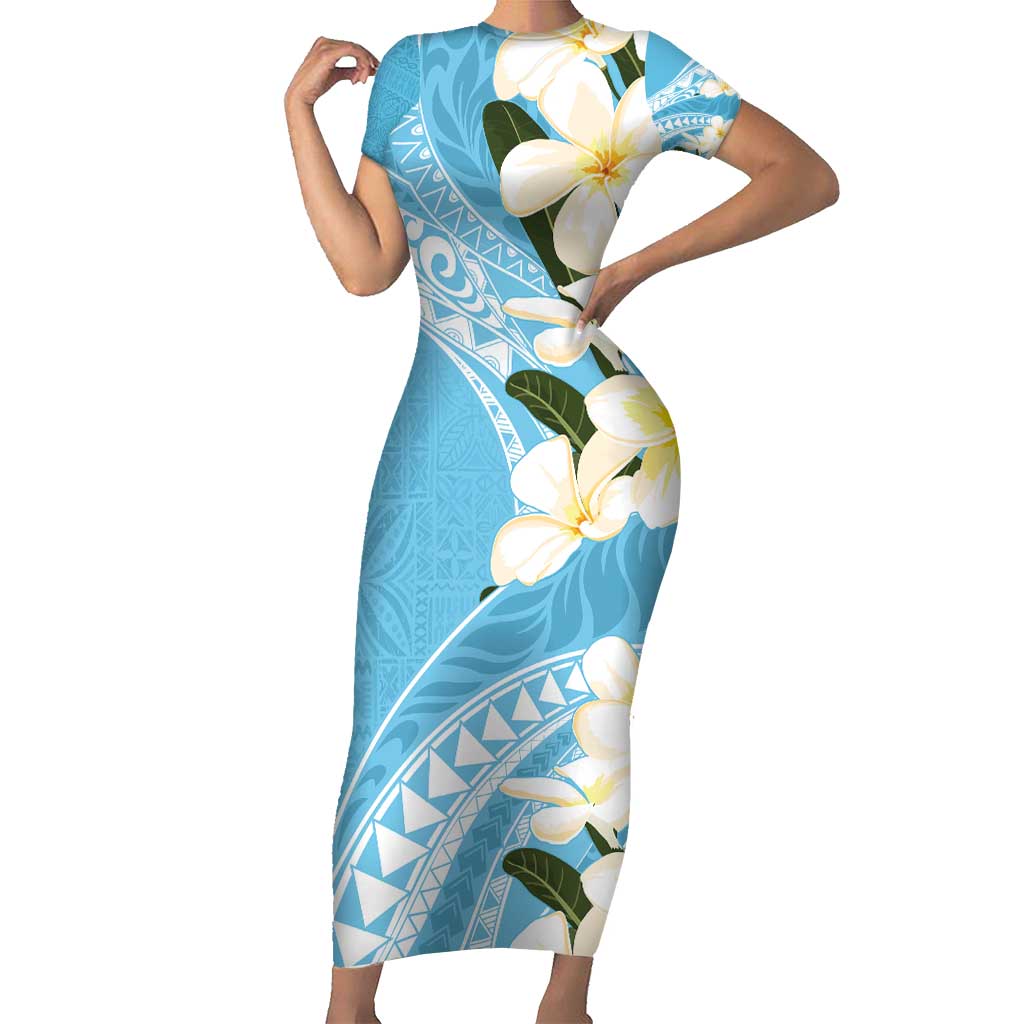Aloha Hawaii Festive Family Matching Short Sleeve Bodycon Dress and Hawaiian Shirt Frangipani Lace Classic - Turquoise LT7 Mom's Dress Turquoise - Polynesian Pride