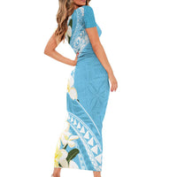 Aloha Hawaii Festive Family Matching Short Sleeve Bodycon Dress and Hawaiian Shirt Frangipani Lace Classic - Turquoise LT7 - Polynesian Pride