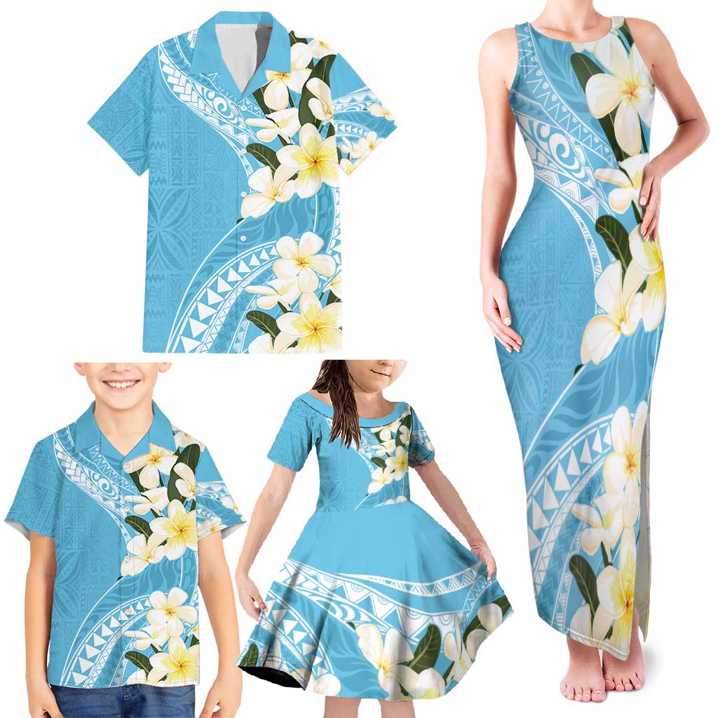 Aloha Hawaii Festive Family Matching Tank Maxi Dress and Hawaiian Shirt Frangipani Lace Classic - Turquoise