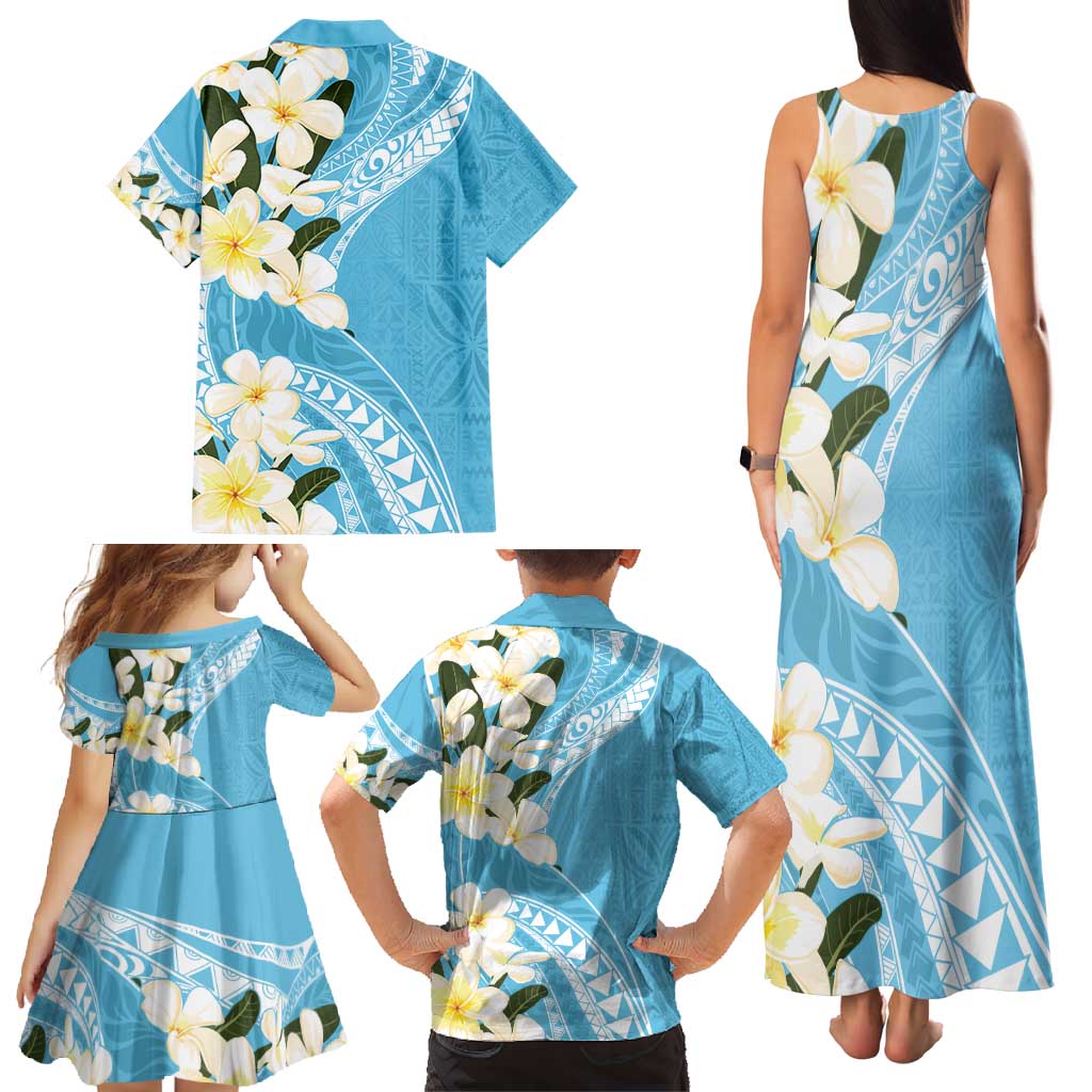 Aloha Hawaii Festive Family Matching Tank Maxi Dress and Hawaiian Shirt Frangipani Lace Classic - Turquoise