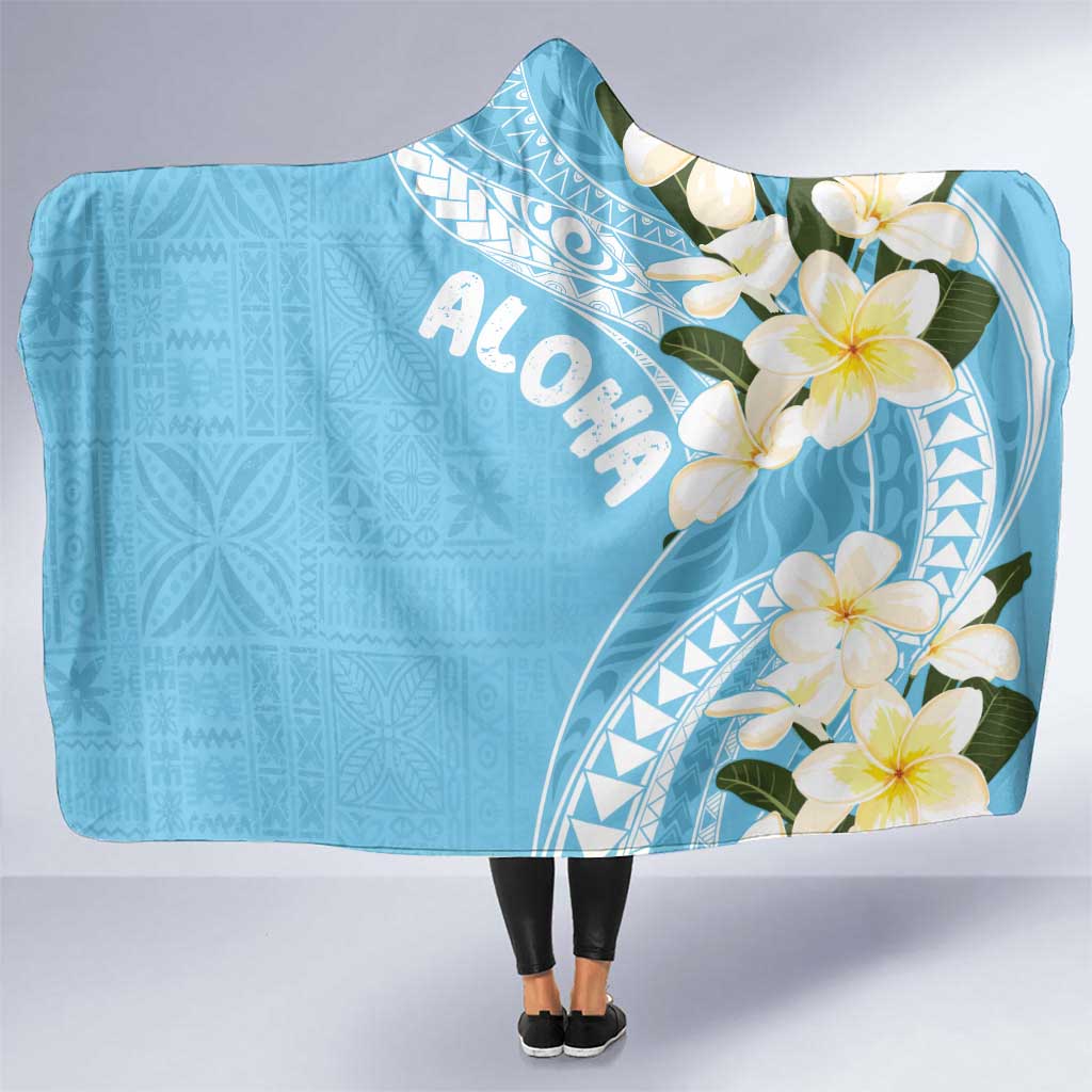 Aloha Hawaii Festive Hooded Blanket Frangipani Lace Classic - Turquoise