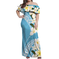 Aloha Hawaii Festive Off Shoulder Maxi Dress Frangipani Lace Classic - Turquoise