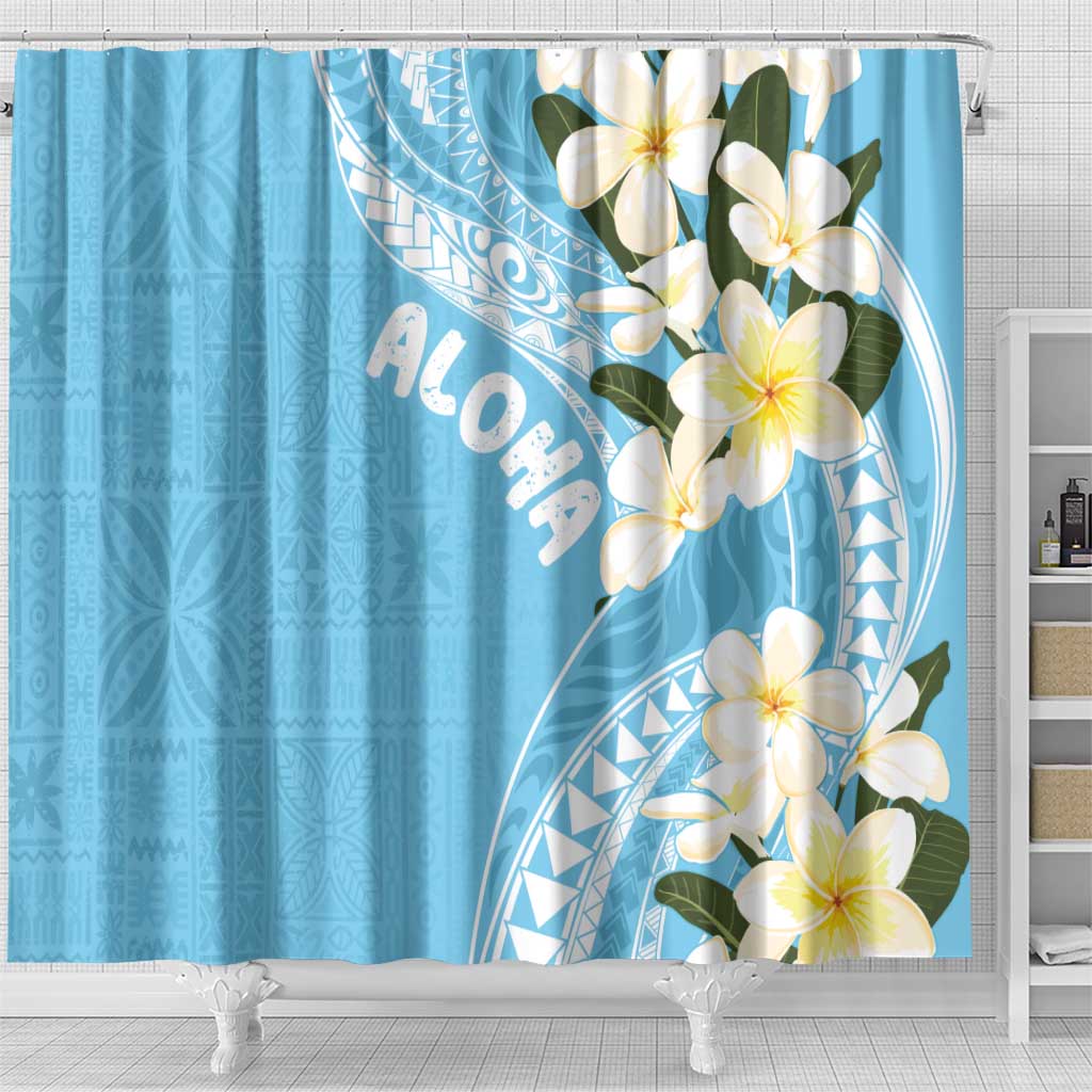 Aloha Hawaii Festive Shower Curtain Frangipani Lace Classic - Turquoise