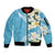 Aloha Hawaii Festive Sleeve Zip Bomber Jacket Frangipani Lace Classic - Turquoise