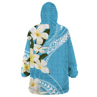 Aloha Hawaii Festive Wearable Blanket Hoodie Frangipani Lace Classic - Turquoise