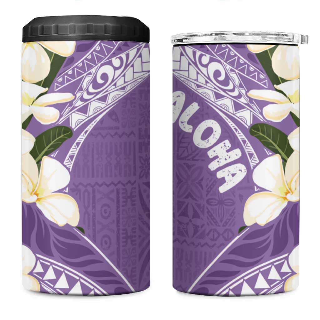 Aloha Hawaii Festive 4 in 1 Can Cooler Tumbler Frangipani Lace Classic - Lavender