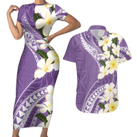 Aloha Hawaii Festive Couples Matching Short Sleeve Bodycon Dress and Hawaiian Shirt Frangipani Lace Classic - Lavender LT7 Lavender - Polynesian Pride