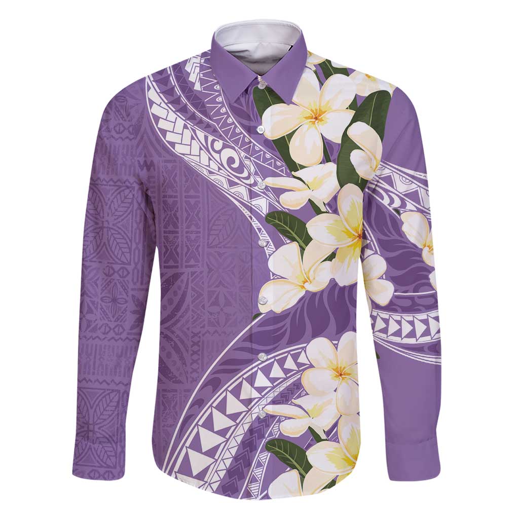 Aloha Hawaii Festive Family Matching Long Sleeve Bodycon Dress and Hawaiian Shirt Frangipani Lace Classic - Lavender LT7 Dad's Shirt - Long Sleeve Lavender - Polynesian Pride