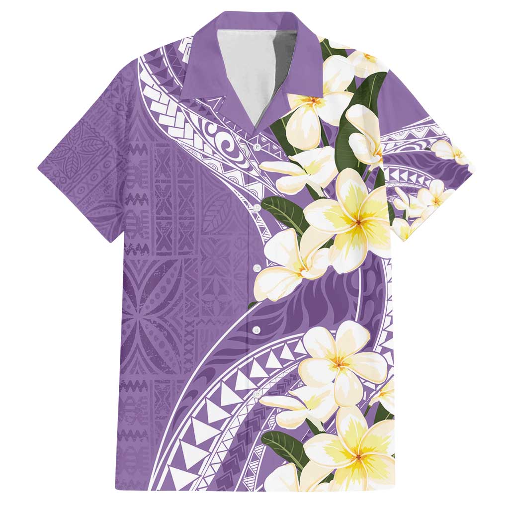 Aloha Hawaii Festive Family Matching Off Shoulder Maxi Dress and Hawaiian Shirt Frangipani Lace Classic - Lavender LT7 Dad's Shirt - Short Sleeve Lavender - Polynesian Pride