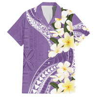 Aloha Hawaii Festive Family Matching Off Shoulder Maxi Dress and Hawaiian Shirt Frangipani Lace Classic - Lavender LT7 Dad's Shirt - Short Sleeve Lavender - Polynesian Pride