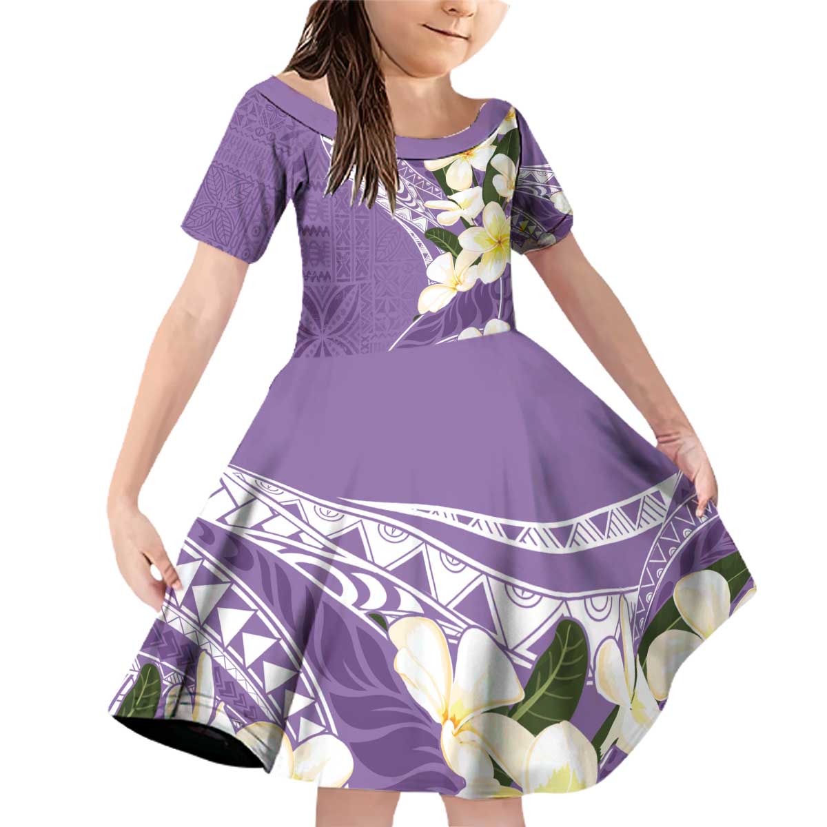 Aloha Hawaii Festive Family Matching Off Shoulder Short Dress and Hawaiian Shirt Frangipani Lace Classic - Lavender