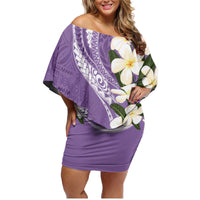 Aloha Hawaii Festive Family Matching Off Shoulder Short Dress and Hawaiian Shirt Frangipani Lace Classic - Lavender