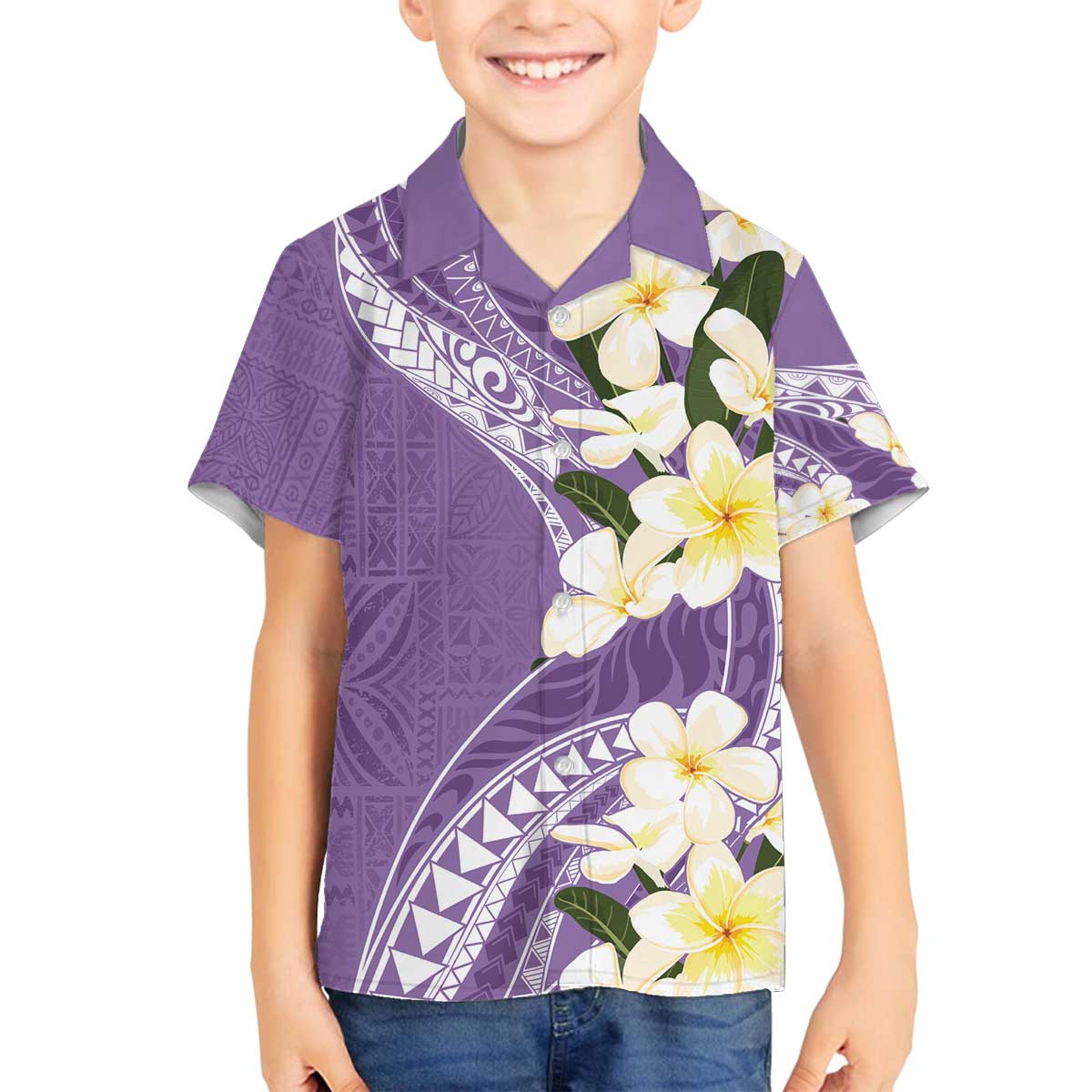 Aloha Hawaii Festive Family Matching Puletasi and Hawaiian Shirt Frangipani Lace Classic - Lavender LT7 Son's Shirt Lavender - Polynesian Pride