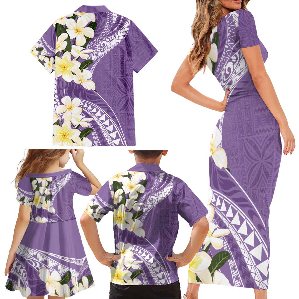 Aloha Hawaii Festive Family Matching Short Sleeve Bodycon Dress and Hawaiian Shirt Frangipani Lace Classic - Lavender LT7 - Polynesian Pride