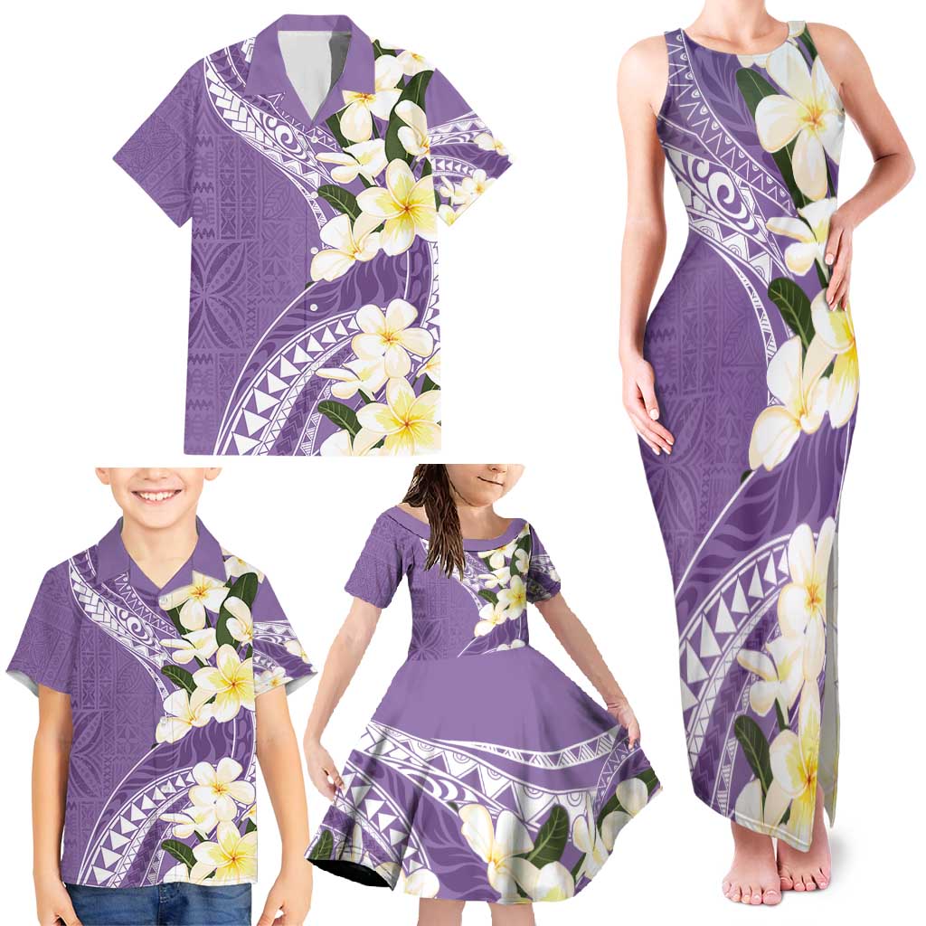 Aloha Hawaii Festive Family Matching Tank Maxi Dress and Hawaiian Shirt Frangipani Lace Classic - Lavender