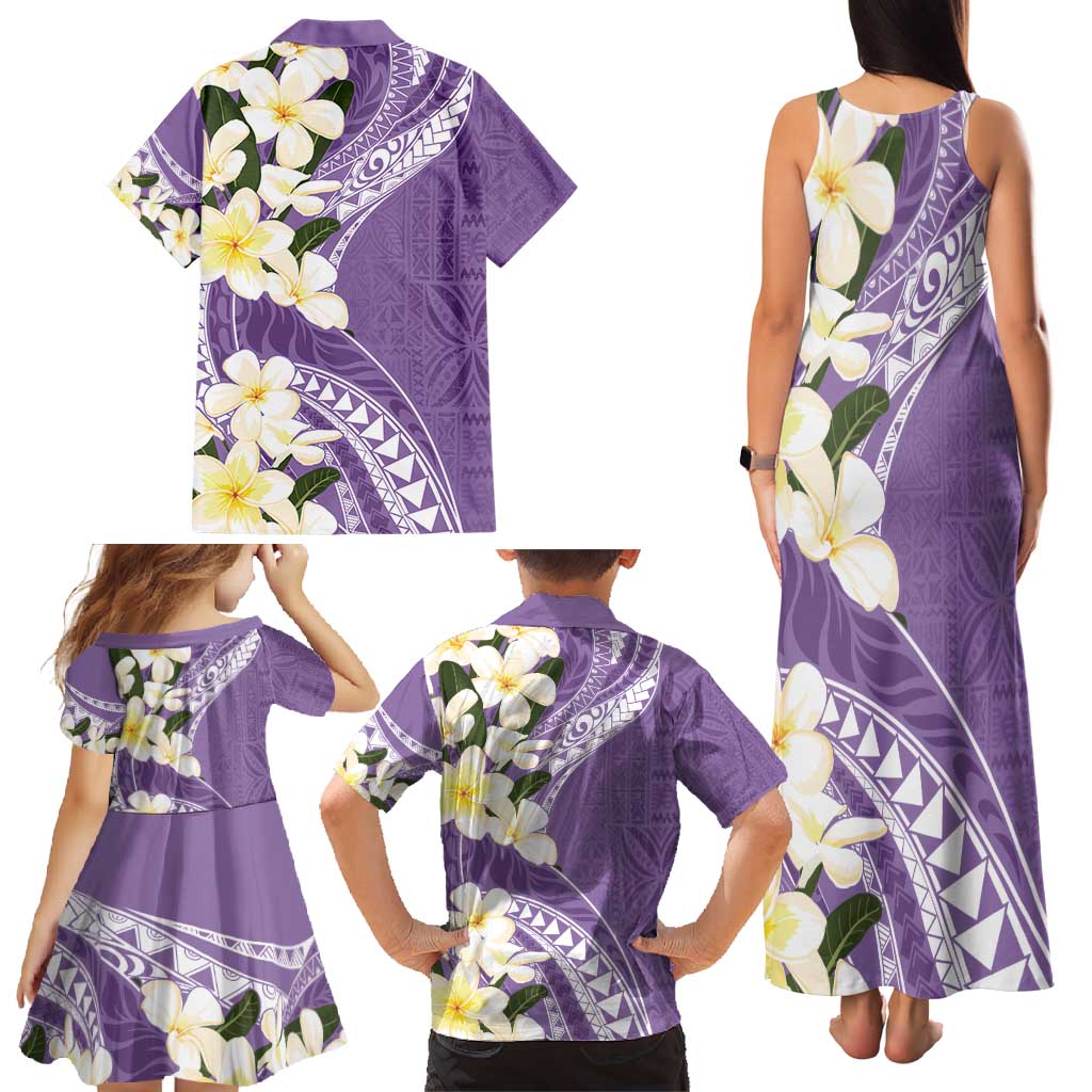 Aloha Hawaii Festive Family Matching Tank Maxi Dress and Hawaiian Shirt Frangipani Lace Classic - Lavender