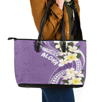 Aloha Hawaii Festive Leather Tote Bag Frangipani Lace Classic - Lavender