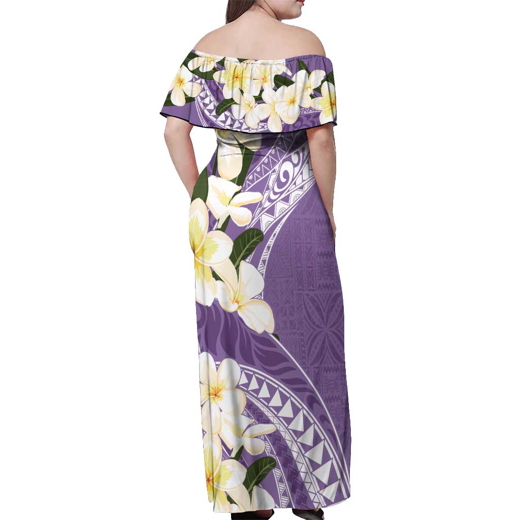 Aloha Hawaii Festive Off Shoulder Maxi Dress Frangipani Lace Classic - Lavender