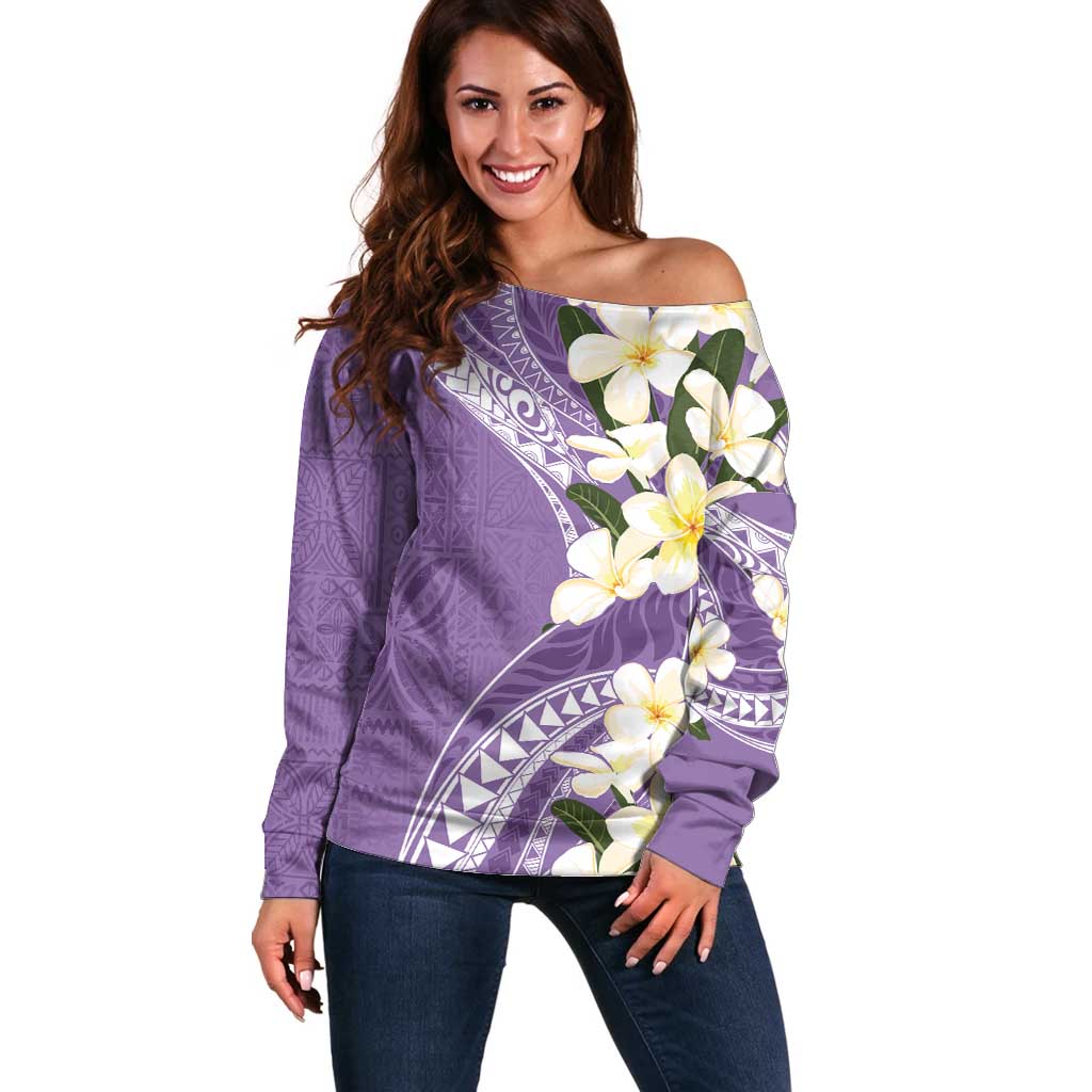 Aloha Hawaii Festive Off Shoulder Sweater Frangipani Lace Classic - Lavender