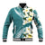 Aloha Hawaii Festive Baseball Jacket Frangipani Lace Classic - Teal