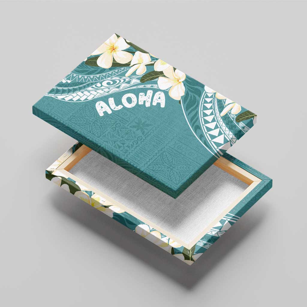 Aloha Hawaii Festive Canvas Wall Art Frangipani Lace Classic - Teal