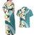 Aloha Hawaii Festive Couples Matching Off Shoulder Maxi Dress and Hawaiian Shirt Frangipani Lace Classic - Teal