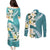 Aloha Hawaii Festive Couples Matching Puletasi and Long Sleeve Button Shirt Frangipani Lace Classic - Teal