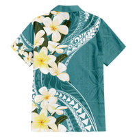 Aloha Hawaii Festive Family Matching Long Sleeve Bodycon Dress and Hawaiian Shirt Frangipani Lace Classic - Teal LT7 - Polynesian Pride
