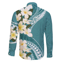 Aloha Hawaii Festive Family Matching Long Sleeve Bodycon Dress and Hawaiian Shirt Frangipani Lace Classic - Teal LT7 - Polynesian Pride