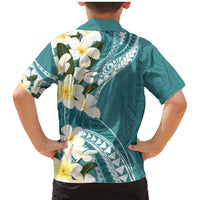 Aloha Hawaii Festive Family Matching Mermaid Dress and Hawaiian Shirt Frangipani Lace Classic - Teal LT7 - Polynesian Pride