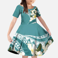 Aloha Hawaii Festive Family Matching Mermaid Dress and Hawaiian Shirt Frangipani Lace Classic - Teal LT7 Daughter's Dress Teal - Polynesian Pride