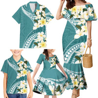 Aloha Hawaii Festive Family Matching Mermaid Dress and Hawaiian Shirt Frangipani Lace Classic - Teal LT7 - Polynesian Pride
