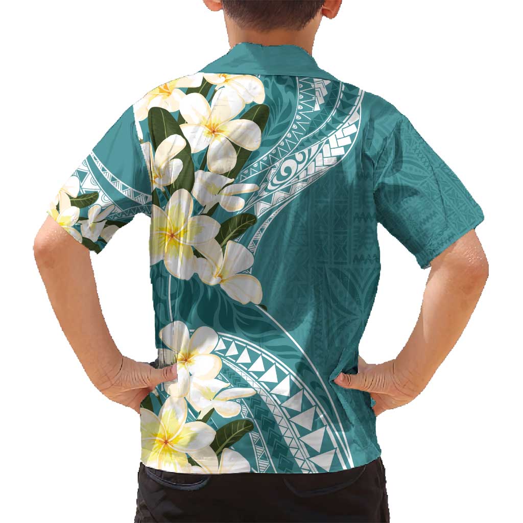Aloha Hawaii Festive Family Matching Off Shoulder Maxi Dress and Hawaiian Shirt Frangipani Lace Classic - Teal LT7 - Polynesian Pride
